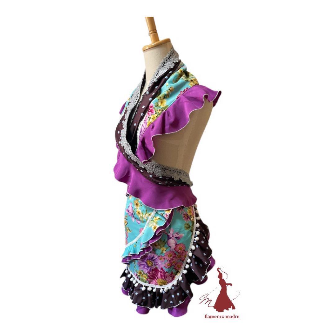 フラメンコエプロンピキージョターバン 3点セット花柄 フリル レース