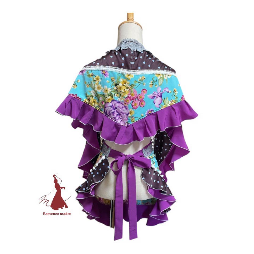 フラメンコエプロンピキージョターバン 3点セット花柄 フリル レース