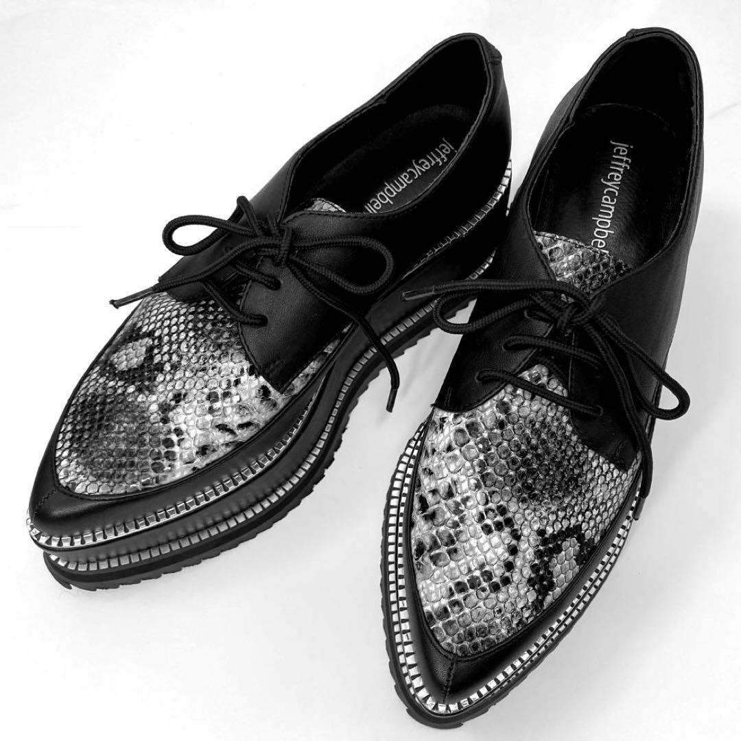 新品 未使用 ジェフリーキャンベル パイソン柄 レースアップシューズ 厚底靴