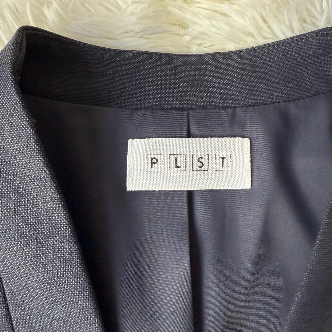 リネン混⭐︎PLST プラステ セットアップスーツ ノーカラー ネイビー 洗濯可M