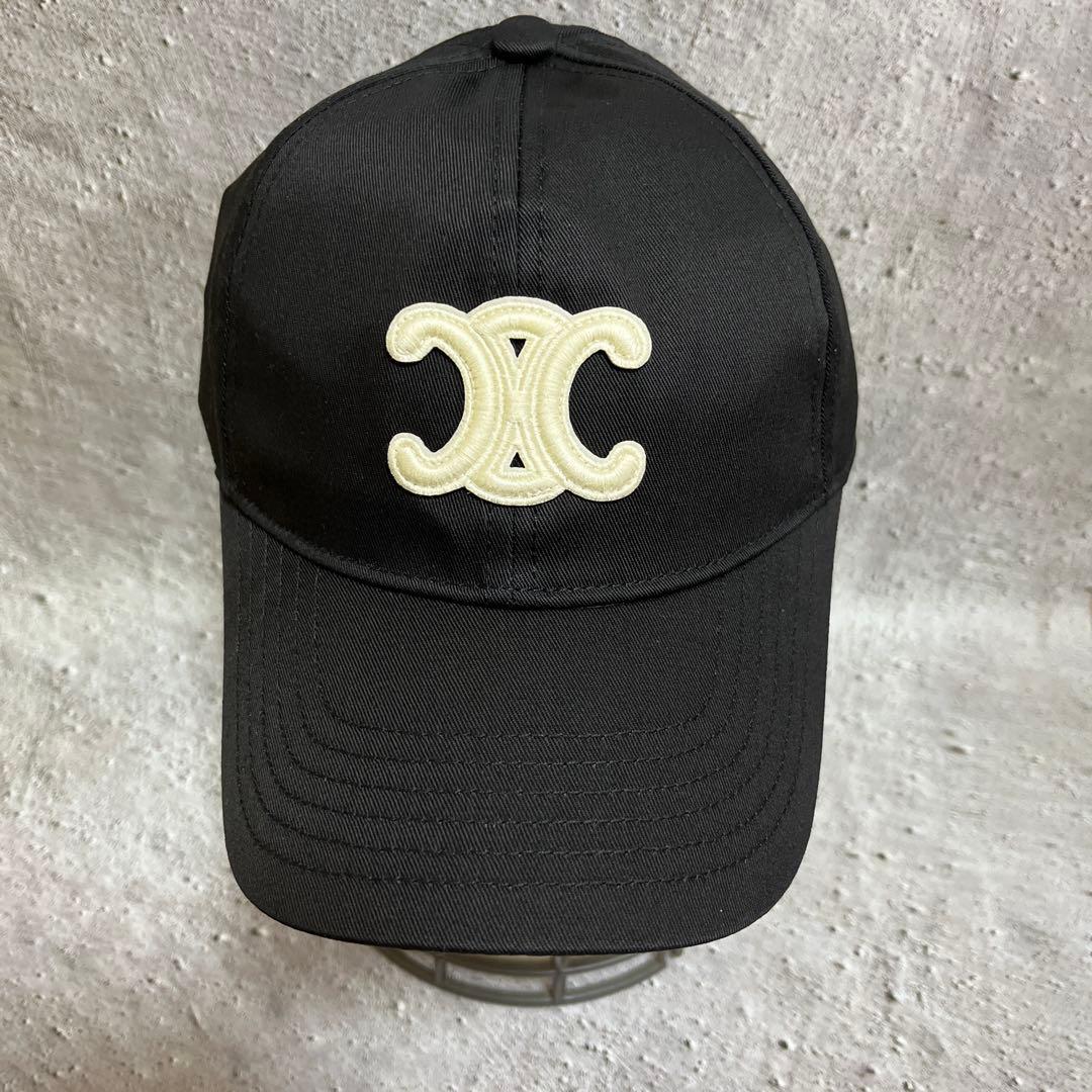 CELINE ロゴ刺繍 ブラックキャップ