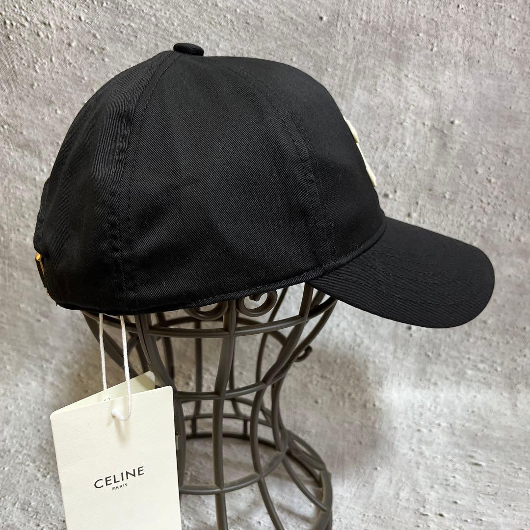 CELINE ロゴ刺繍 ブラックキャップ