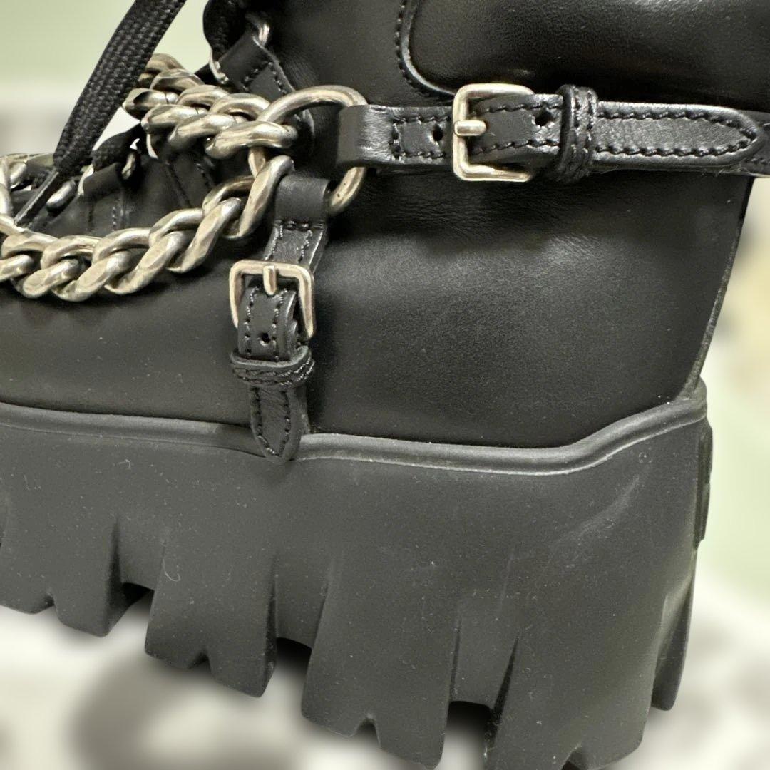 miumiuチェーン付きブーツ 34 1/2 黒 21.5 レザー 鑑定済