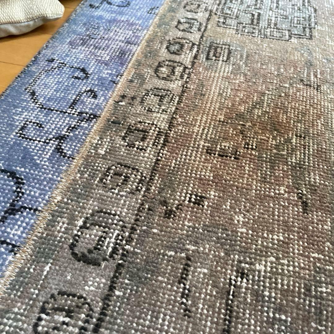 58×82 パッチワークオーバーダイ　ブルー×グレイ　トルコヴィンテージラグ