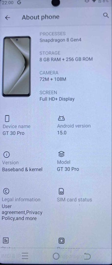 未使用 Android スマートフォンGT30 Pro 8GB/256GB