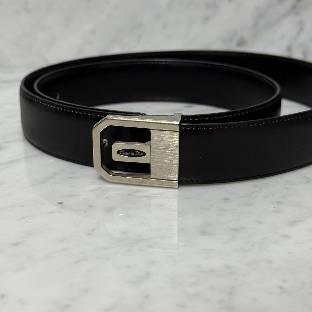 美品 Christian Dior クリスチャンディオール ベルト 本革 黒 銀