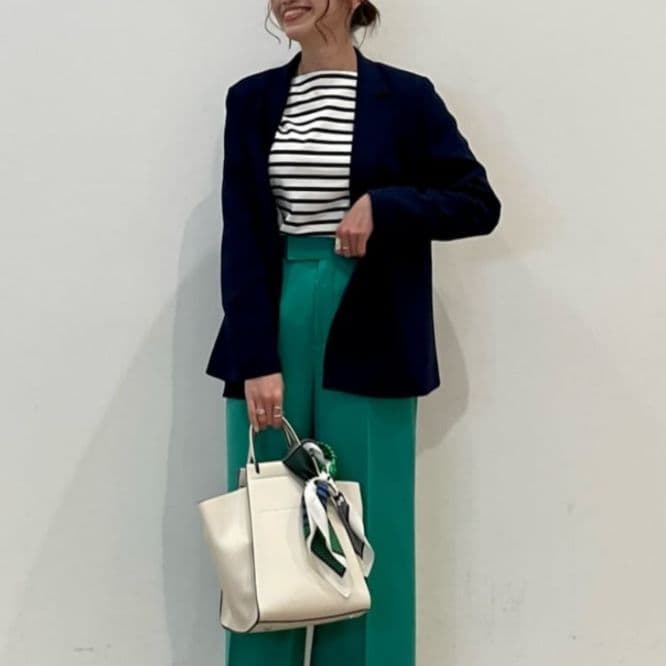 グリーンレーベル パンツスーツ ダブルジャケット ワイドパンツ セットアップ 紺