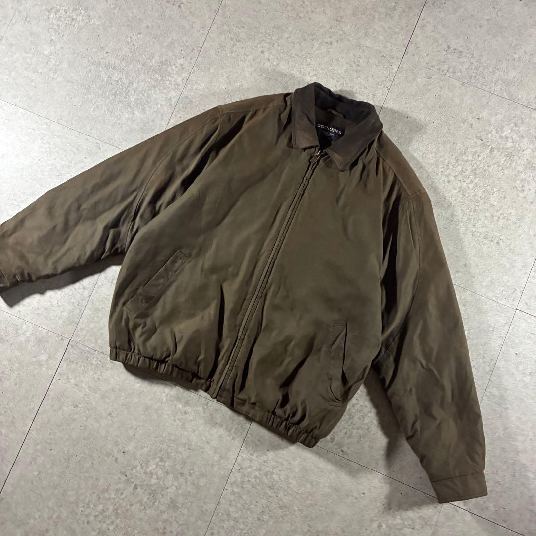 90s DOCKERS襟レザー中綿ブルゾンハリントンジャケットフェード短丈