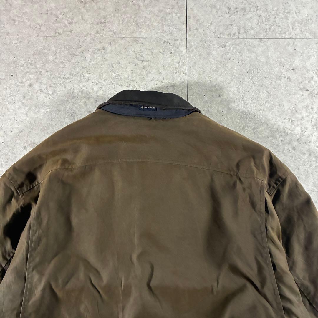 90s DOCKERS襟レザー中綿ブルゾンハリントンジャケットフェード短丈