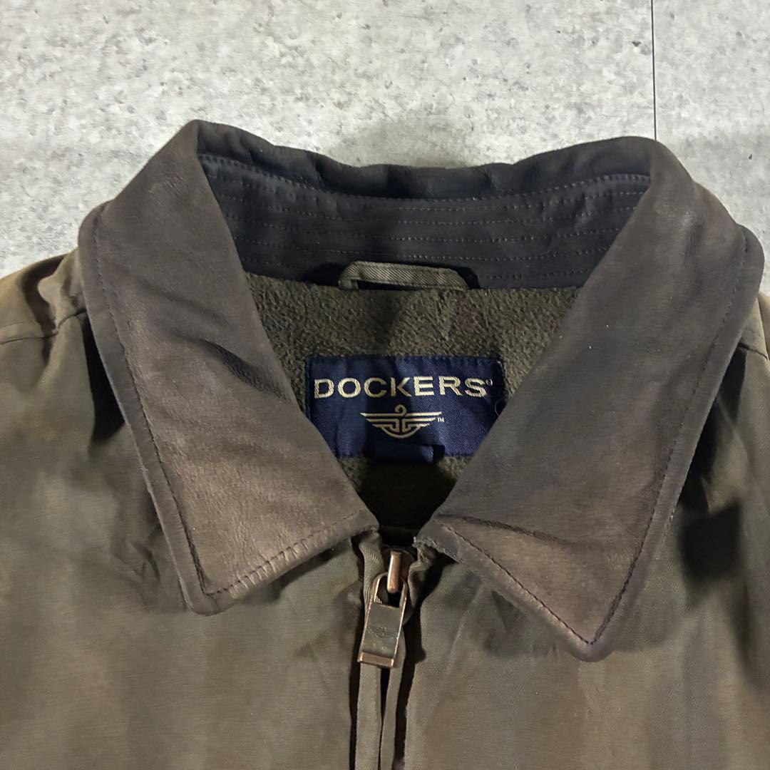 90s DOCKERS襟レザー中綿ブルゾンハリントンジャケットフェード短丈