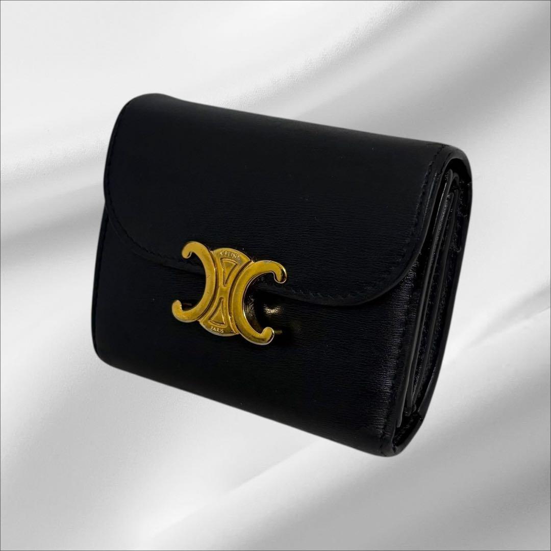 美品✨ CELINE セリーヌ トリオンフ ブラック レザー 三つ折り 財布
