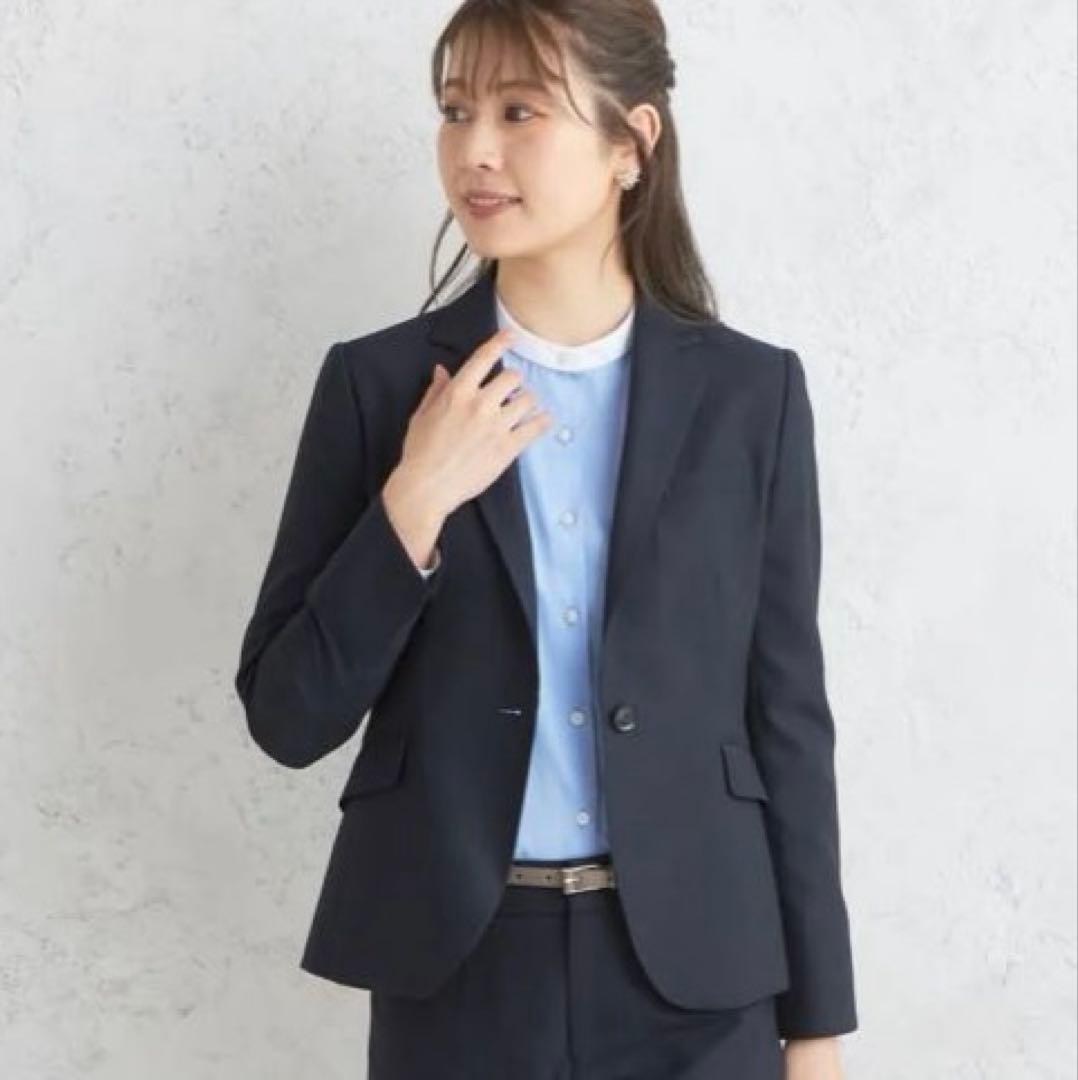 【未使用タグ付】洗えるキレイスーツ 紺ピンドット セットアップ　大きいサイズXL