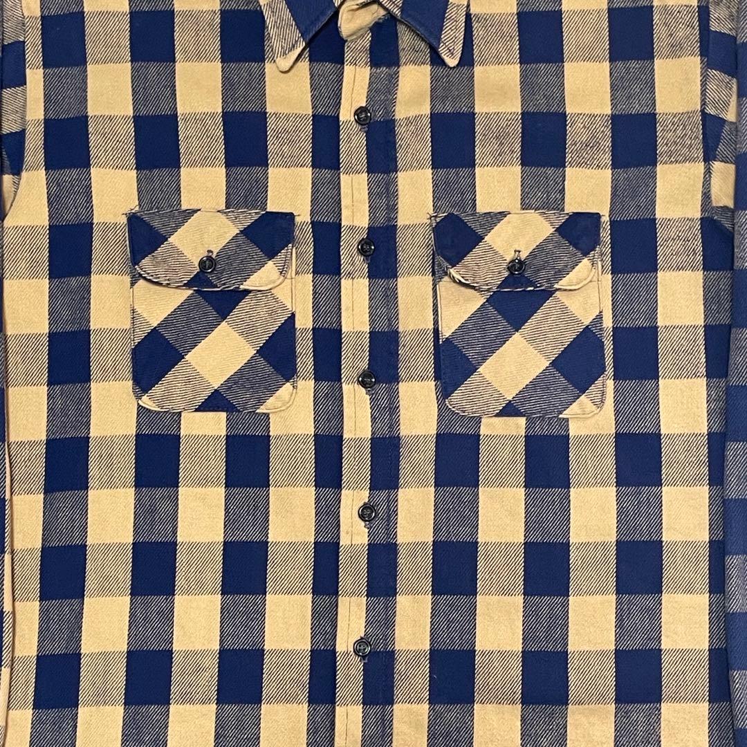 好配色 70s FIVE BROTHERネルシャツ 黄紺 USA製 L ヘビネル