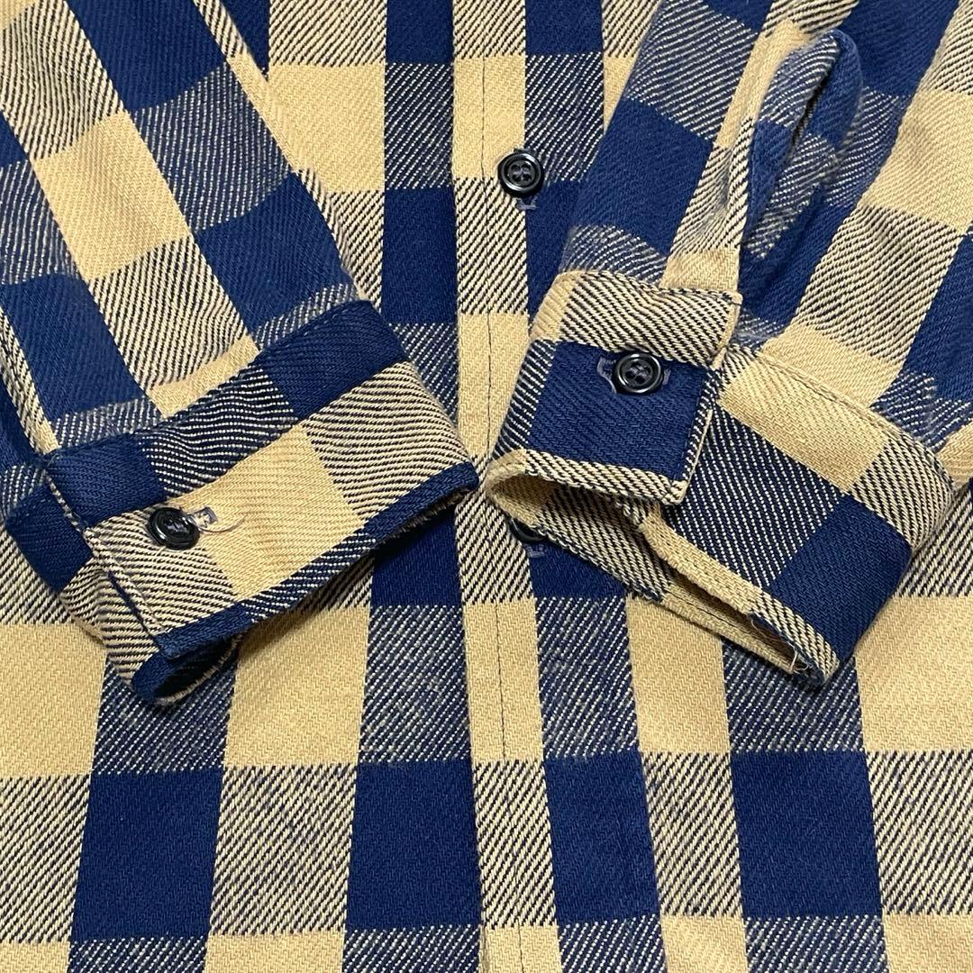 好配色 70s FIVE BROTHERネルシャツ 黄紺 USA製 L ヘビネル