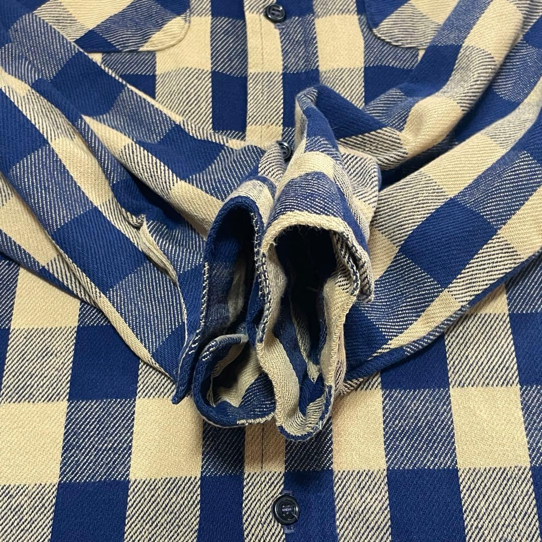 好配色 70s FIVE BROTHERネルシャツ 黄紺 USA製 L ヘビネル