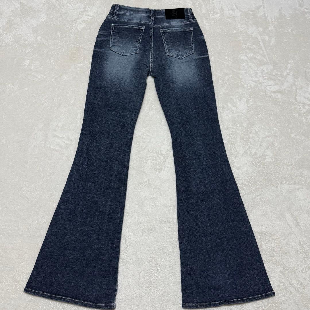 極美品　SYNERJYN シナジン　カットウォッシングデニムパンツ　フレア　M