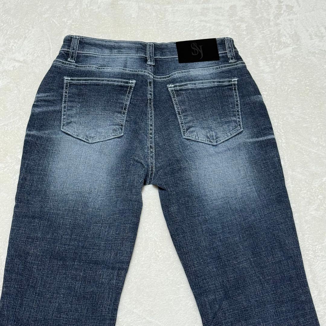 極美品　SYNERJYN シナジン　カットウォッシングデニムパンツ　フレア　M