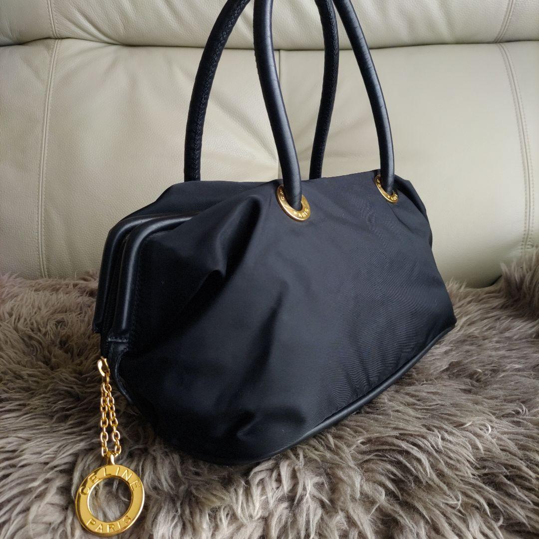 セリーヌ　CELINE　ナイロン　レザー　ハンドバッグ　入学　卒業　美品