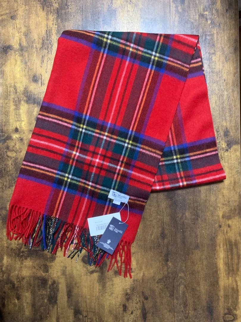 し*ま様 新品未使用ジョンストンズストール大判　カシミアレッドスチュワート