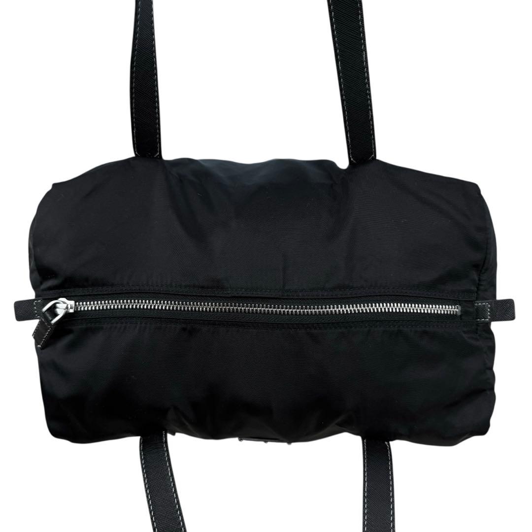 【美品】PRADA プラダ ミニボストン ナイロン サフィアーノ 三角ロゴ 黒