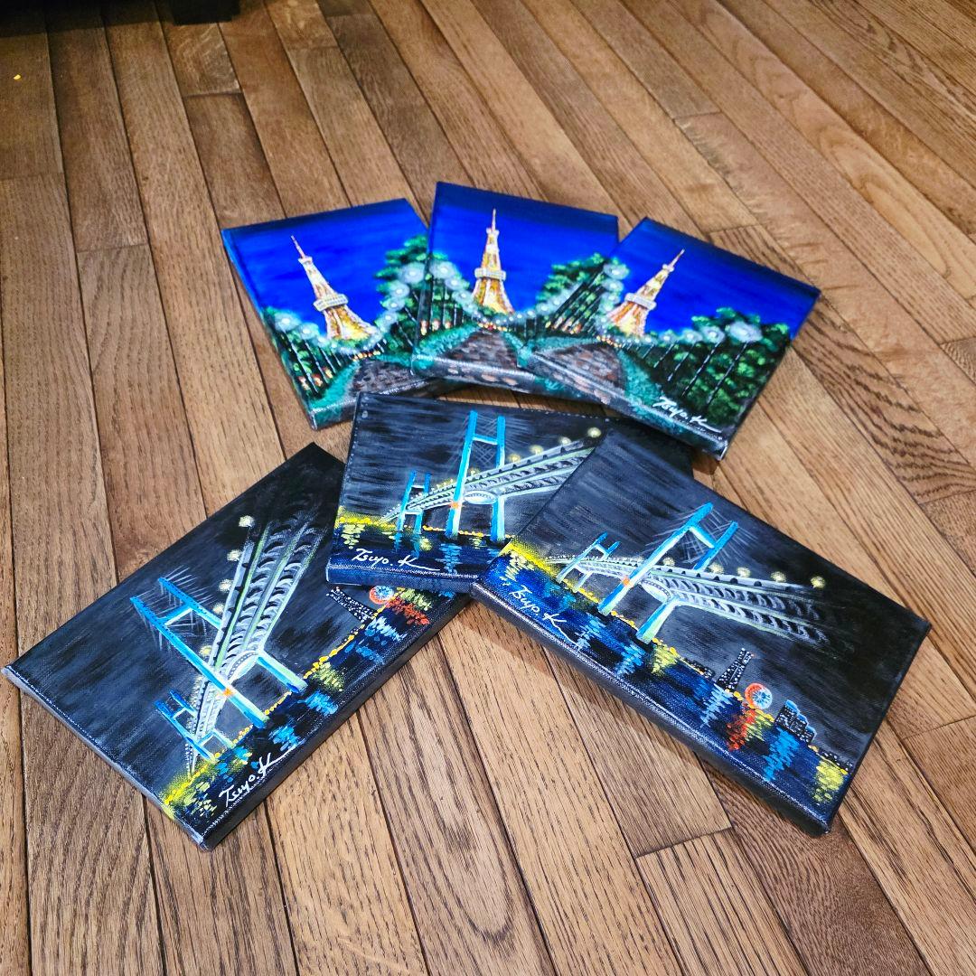 アクリル画（横浜ベイブリッジ、東京タワー、計6点）SMサイズ