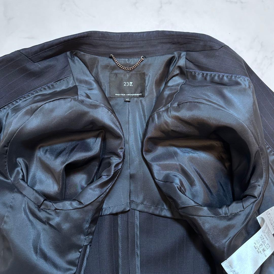 21AW✨23区 ファインネスウール スーツ セットアップ 紺 ストライプ 40