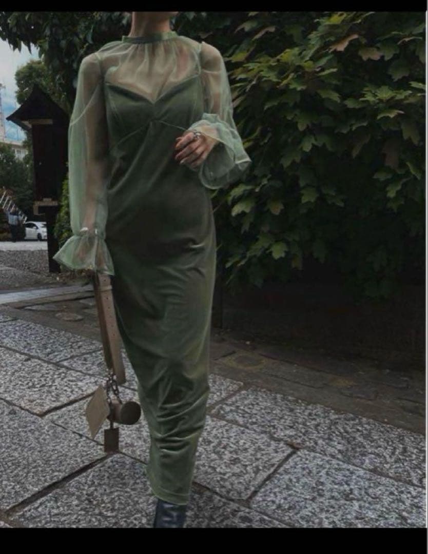 Ameri MANY WAY TULLE VEIL DRESS オリーブグリーン