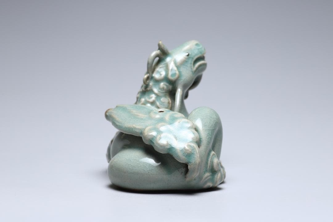 李朝　青磁龍型水滴　青磁　書道具　朝鮮古美術／骨董品【正一古美術】