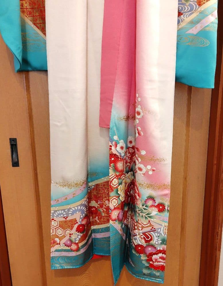 １回使用 7才 七五三 正絹&金刺繍の着物 帯 長襦袢 帯揚 帯板 帯枕 腰紐