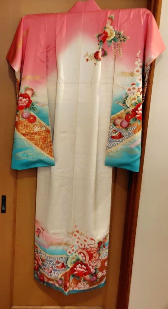 １回使用 7才 七五三 正絹&金刺繍の着物 帯 長襦袢 帯揚 帯板 帯枕 腰紐