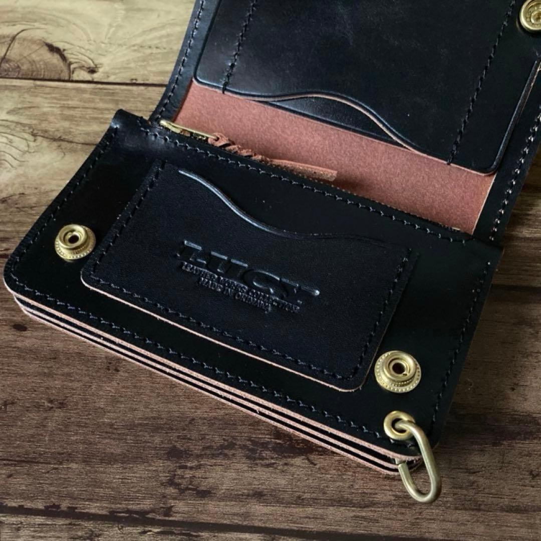 【お札を折らずに収納】ミドルトラッカーウォレット3層 茶芯ブラック【受注生産】