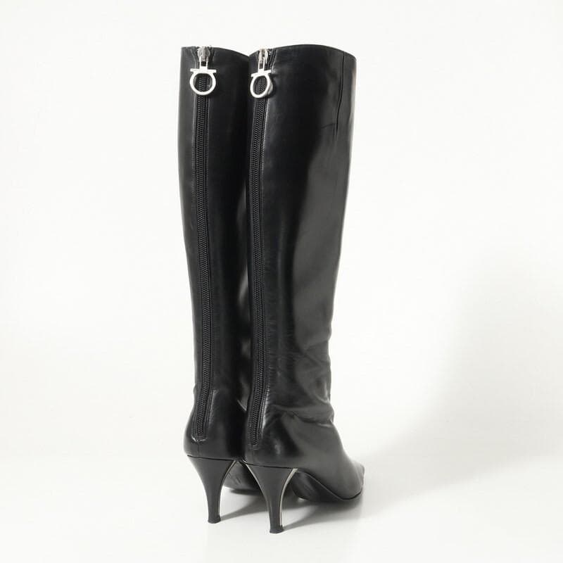 美品 サルヴァトーレ フェラガモ ロングブーツ ガンチーニ 黒 4C 本革