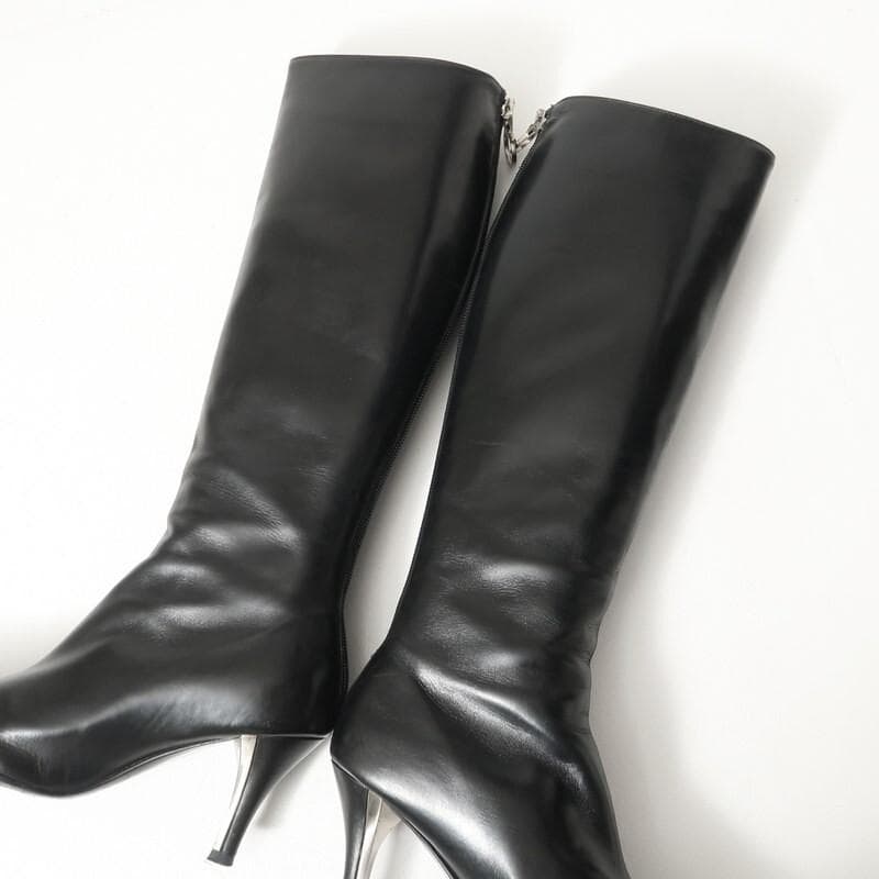 美品 サルヴァトーレ フェラガモ ロングブーツ ガンチーニ 黒 4C 本革