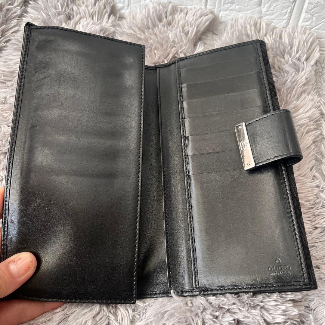 グッチ　GGキャンバス ブラック　ロゴプレート　長財布　メンズ