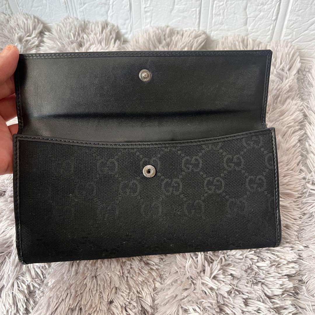 グッチ　GGキャンバス ブラック　ロゴプレート　長財布　メンズ