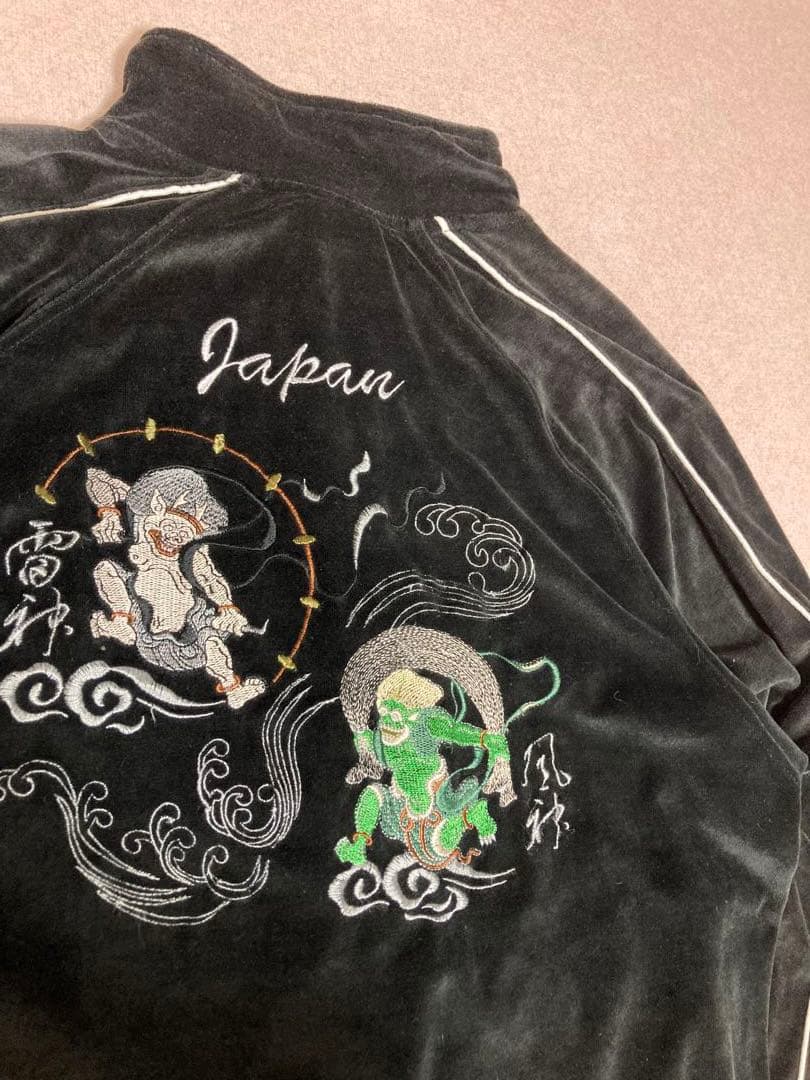 希少 一点物 是空 ZEKY 別珍 ベロア スカジャン 風神雷神 ライン 刺繍