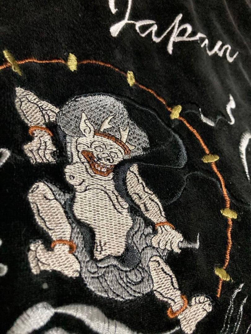 希少 一点物 是空 ZEKY 別珍 ベロア スカジャン 風神雷神 ライン 刺繍