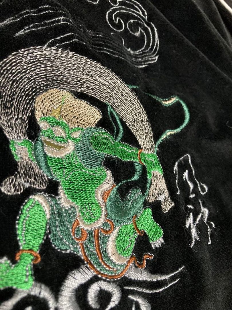 希少 一点物 是空 ZEKY 別珍 ベロア スカジャン 風神雷神 ライン 刺繍