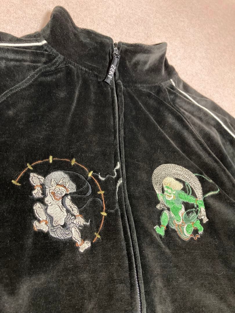 希少 一点物 是空 ZEKY 別珍 ベロア スカジャン 風神雷神 ライン 刺繍