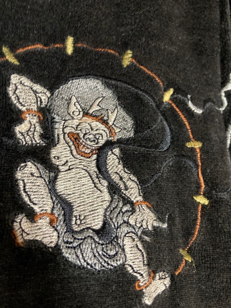希少 一点物 是空 ZEKY 別珍 ベロア スカジャン 風神雷神 ライン 刺繍