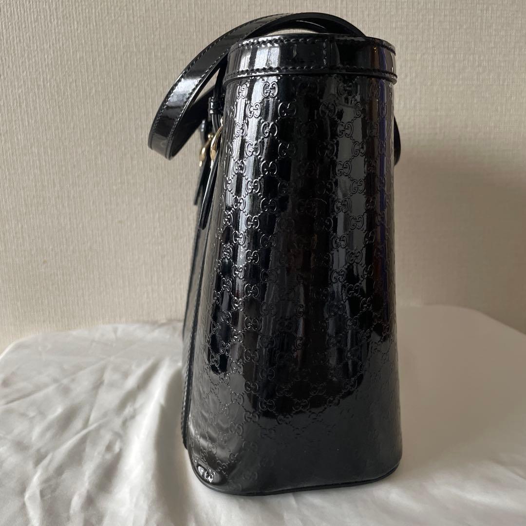 【GUCCI】マイクロGGシマトートバッグ 黒 エナメル