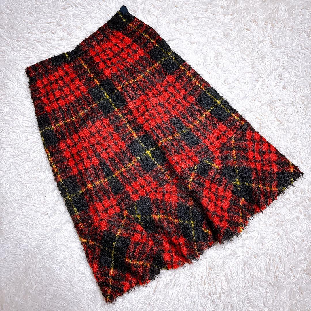 トリココムデギャルソン ロングフレアスカート モヘア チェック