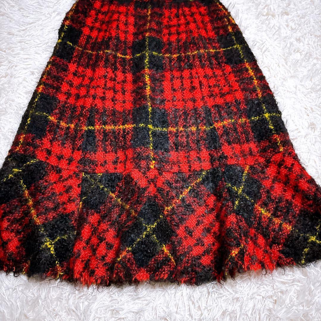 トリココムデギャルソン ロングフレアスカート モヘア チェック