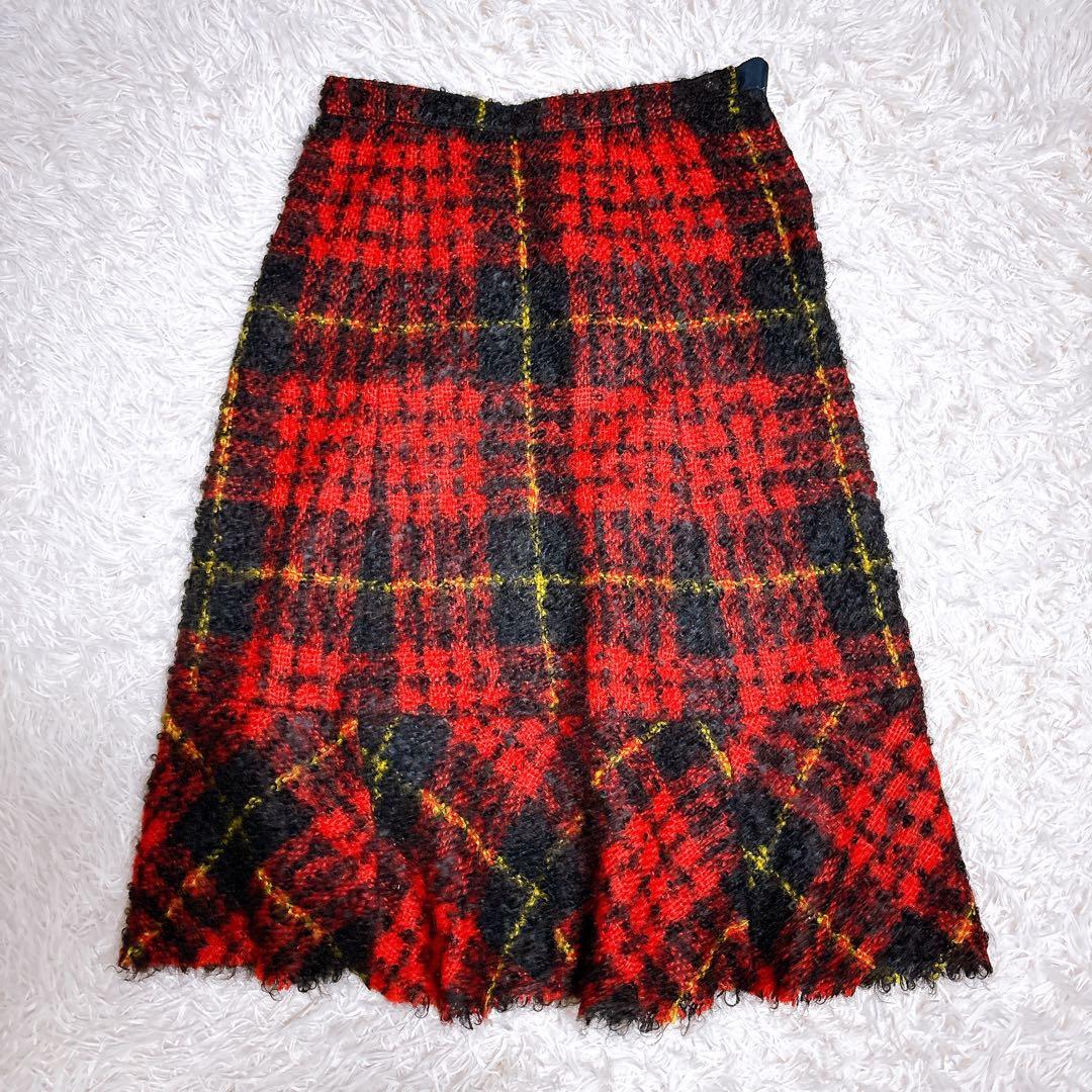 トリココムデギャルソン ロングフレアスカート モヘア チェック