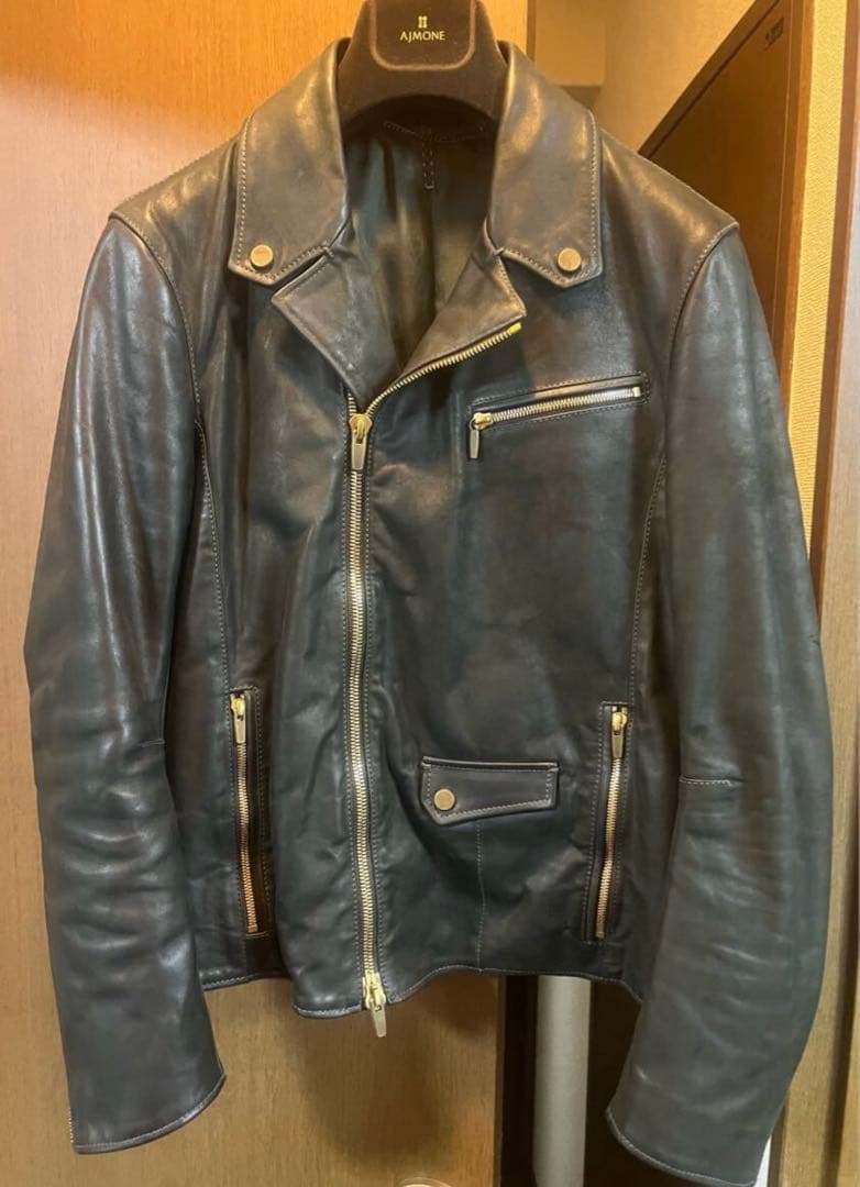 AJMONE アイモネ ホースレザー ダブルライダース ジャケット 46 黒