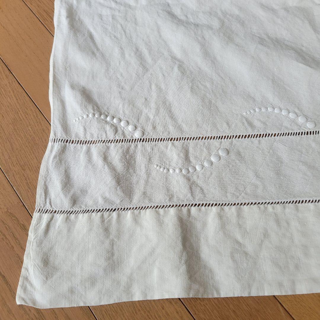 フランス　アンティーク　シーツ　リネン　モノグラムとドット