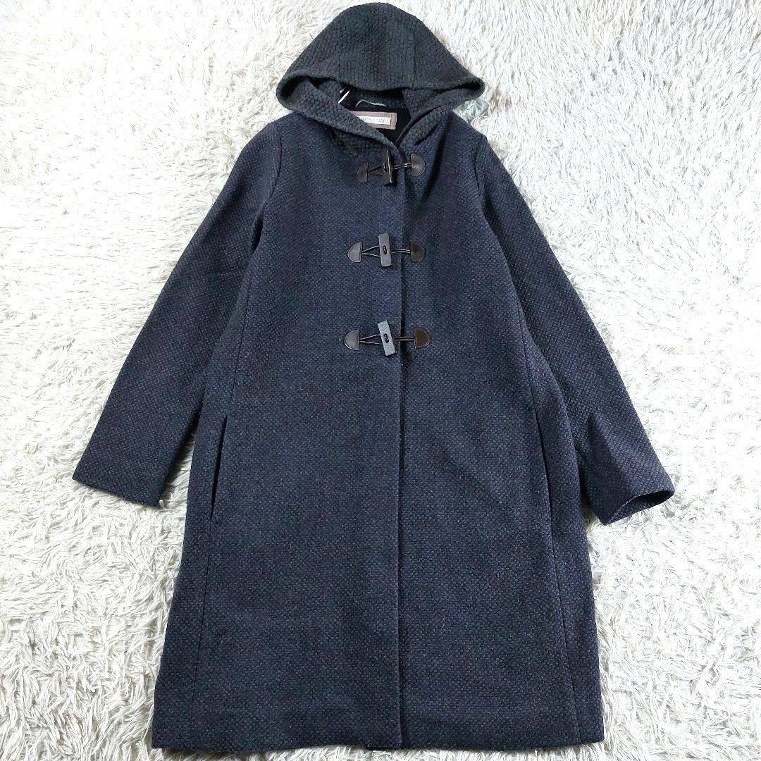 美品 大きめ ファビアナフィリッピ カシミヤレザートグル ツイードダッフルコート