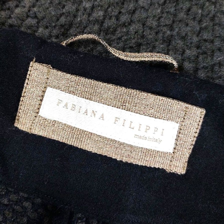 美品 大きめ ファビアナフィリッピ カシミヤレザートグル ツイードダッフルコート