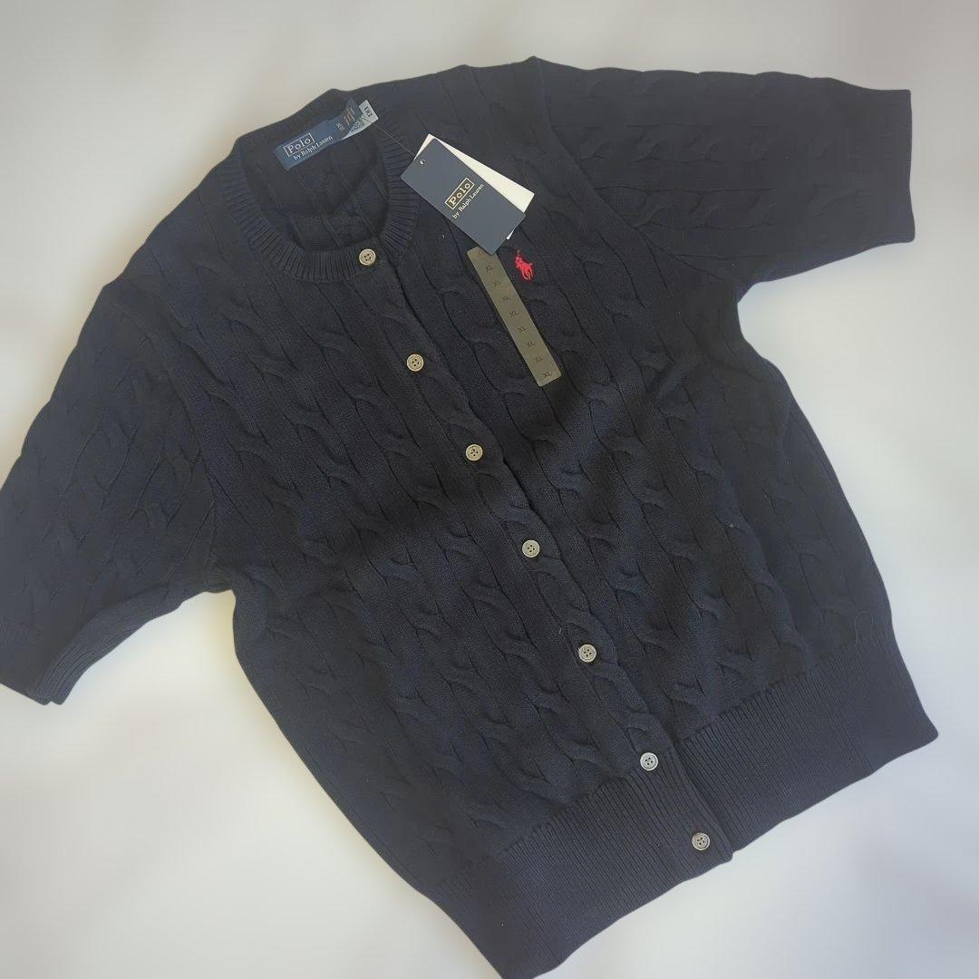 ポロラルフローレン　ケーブルニット半袖　ネイビー　XL