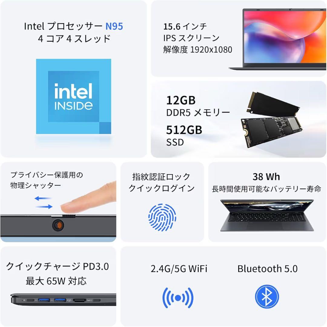 ノートパソコン15.6インチ12GB Win11 Pro Office2024